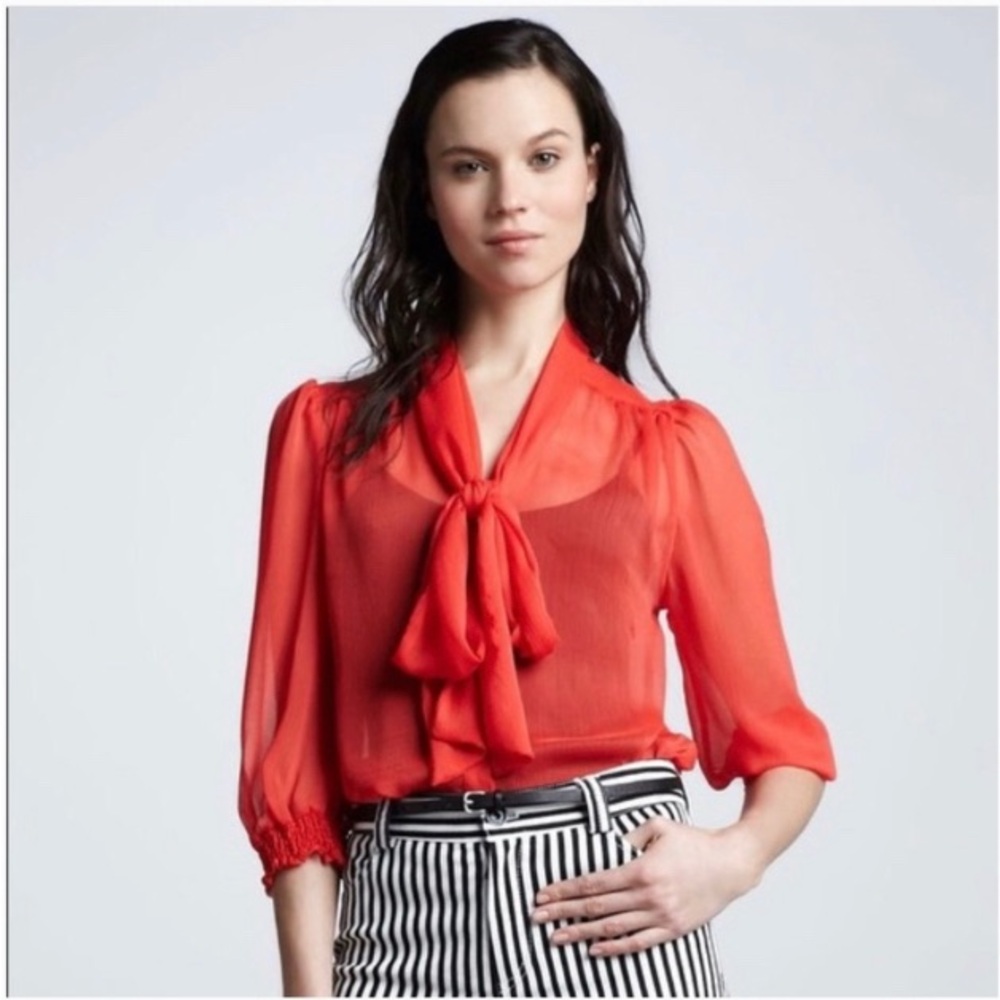 Alice & Olivia  Arie Silk Tie Neck Button Down Blouse M - Picture 12 of 12
